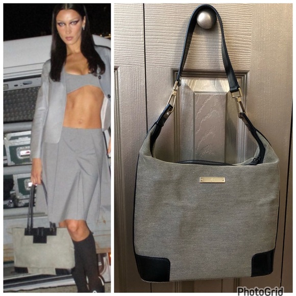 Gucci Handbags - Gucci AUTHENTIC Vintage Neutral Canvas Leather Trim Shoulder Bag